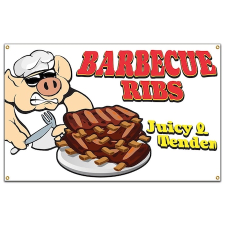 Barbecue Ribs Banner Concession Stand Food Truck Single Sided